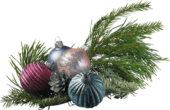 Christmas ornaments and pine branches