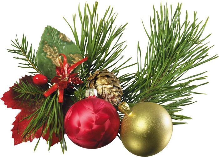 Christmas pine branch with ornaments and pine cone