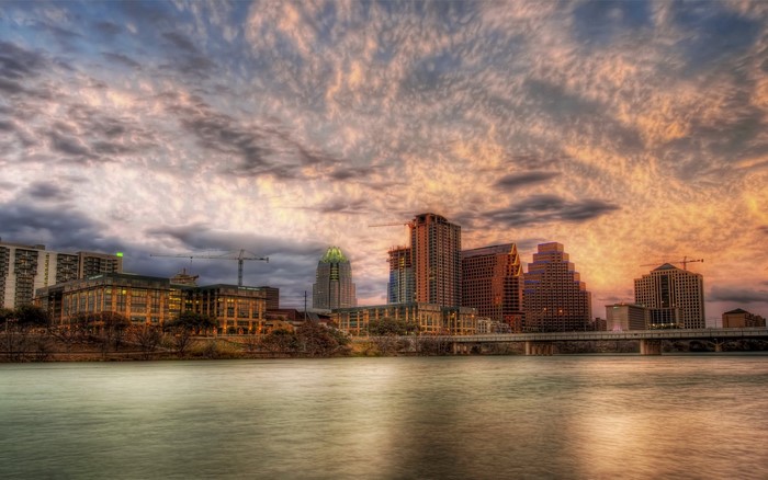 Austin, Texas Skyline at Sunset with Clouds