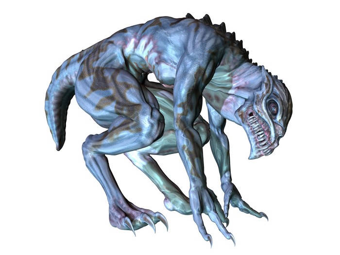 Blue and brown striped monster with sharp claws