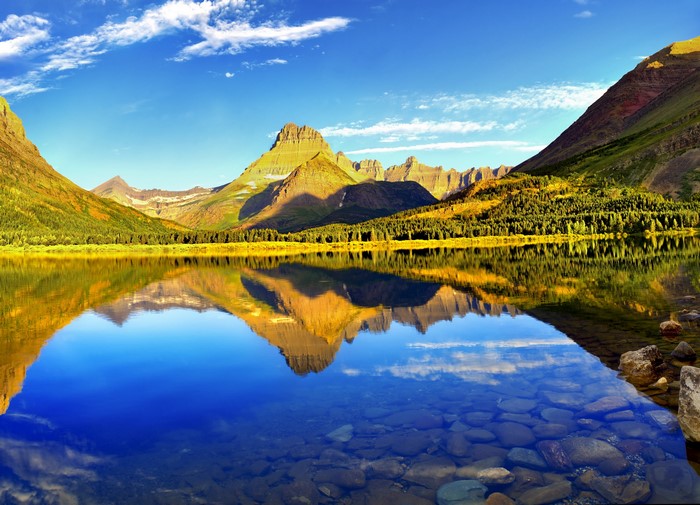 Lake Reflection of Mountains in Glacier National Park, Montana, USA