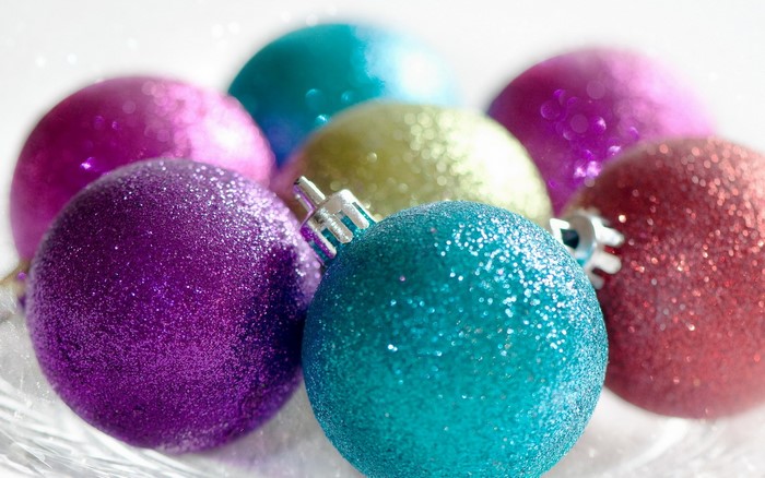 Glittering Christmas Ornaments in Various Colors