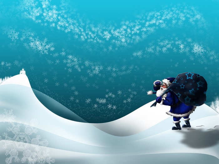 Santa Claus with Gifts in Snowy Landscape
