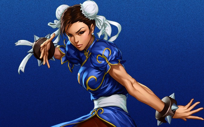 Chun-Li from Street Fighter in blue outfit