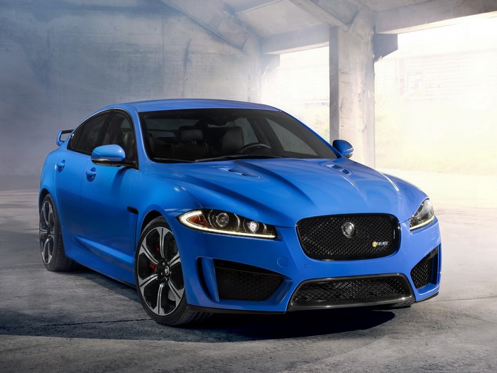 Blue Jaguar XFR-S sedan