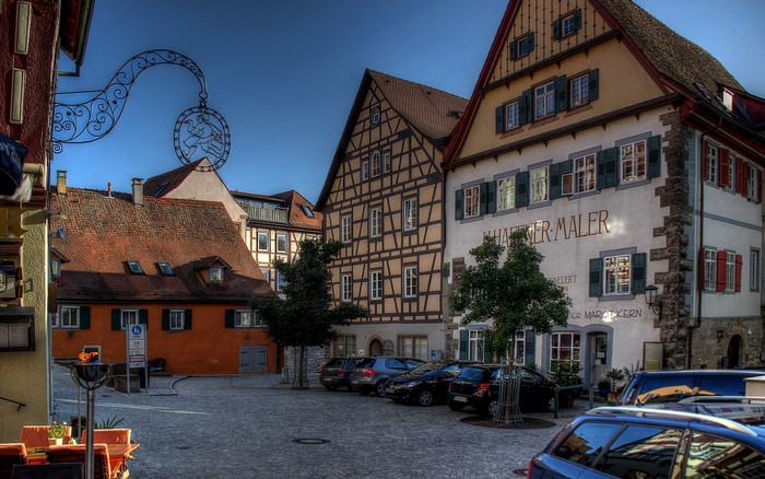 German Town Square with Half-Timbered Houses