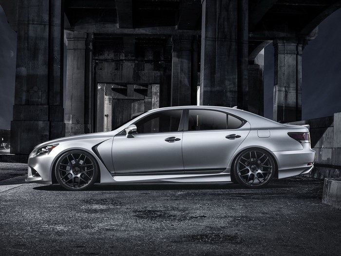 Silver Lexus LS 460 F with custom wheels
