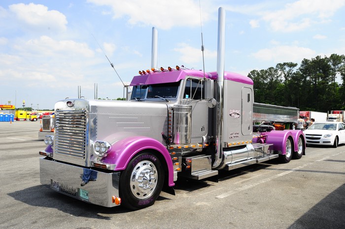 Customized Peterbilt 379 Semi-Truck with Purple Accents