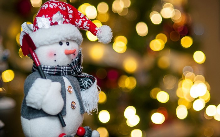 Snowman toy with Christmas tree lights