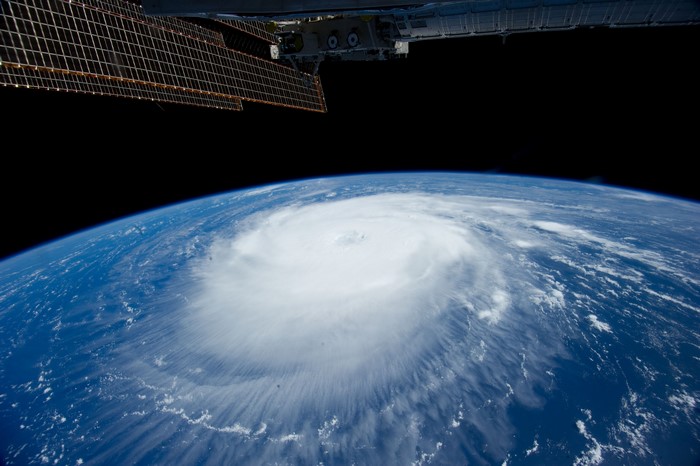 Hurricane viewed from space with International Space Station