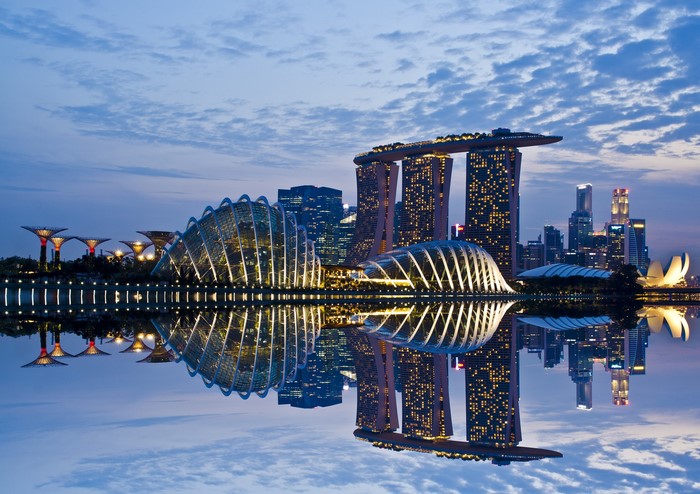 Singapore skyline with Gardens by the Bay and Marina Bay Sands