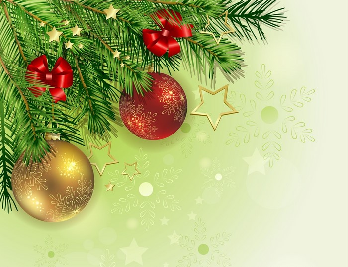 Christmas Tree Branches with Ornaments and Stars