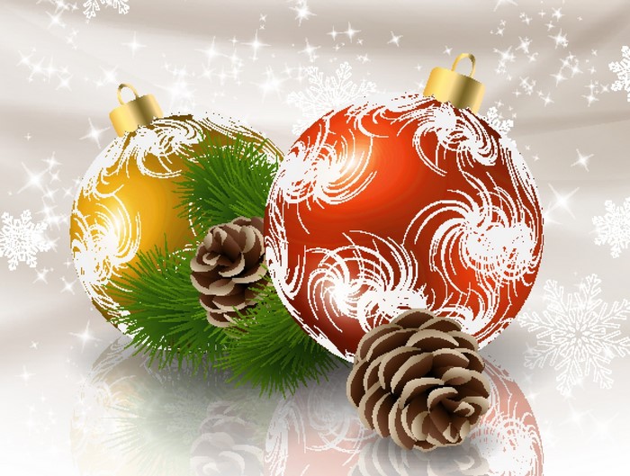 Christmas ornaments with pine cones and pine needles