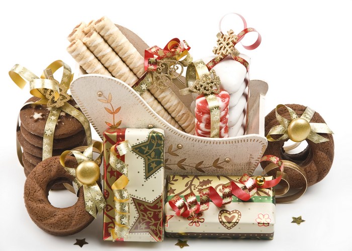 Christmas gift basket with cookies and candies