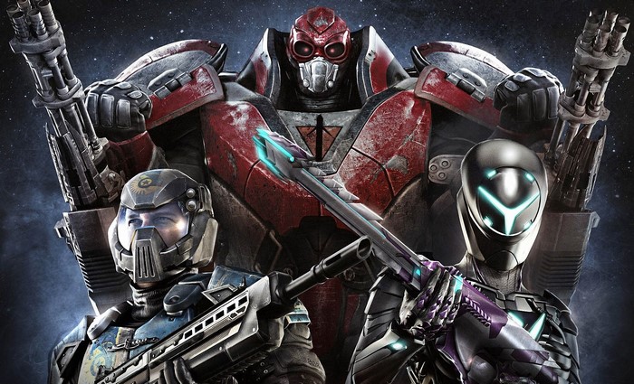 PlanetSide 2 warriors with futuristic armor and weapons