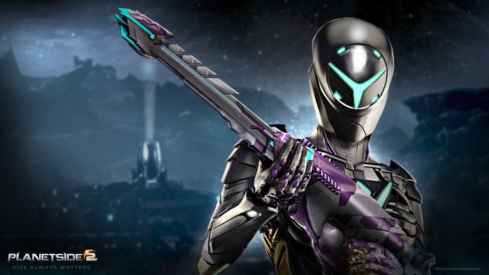 PlanetSide 2 warrior with futuristic rifle