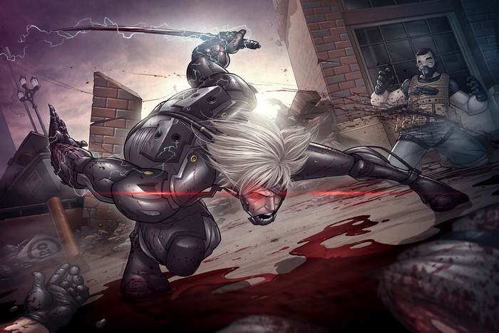 Raiden from Metal Gear in a bloody battle
