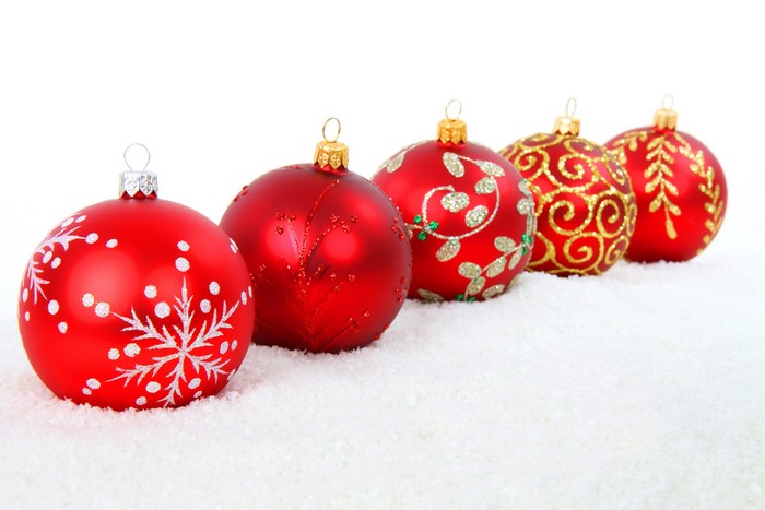 Red Christmas Ornaments on Snow