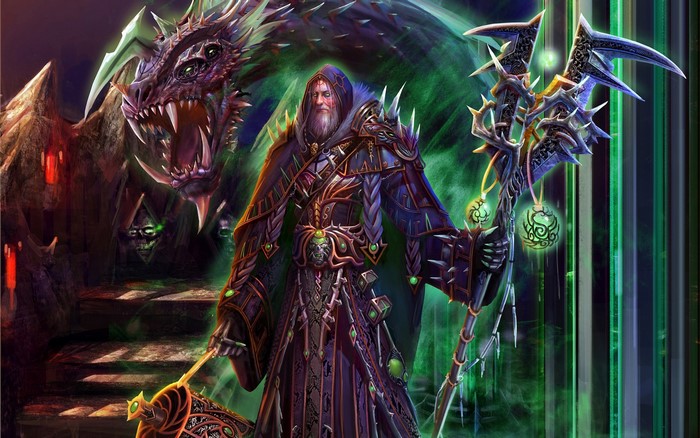Wizard with Dragon and Mage Staff