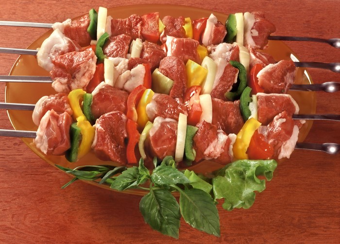 4K Meat and Vegetable Skewers on Plate