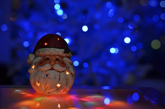 Santa Claus figurine with Christmas lights