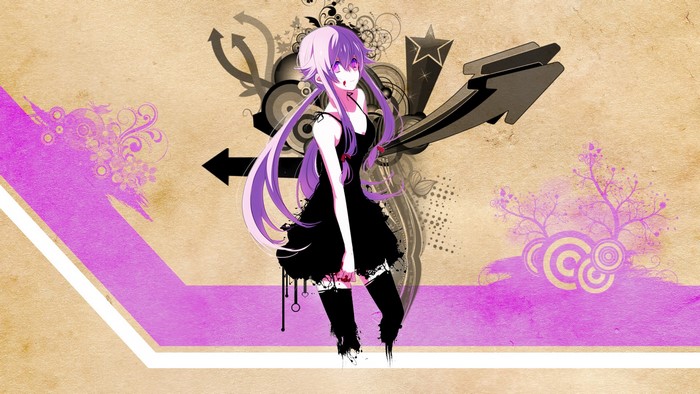 Anime girl with purple hair and black dress
