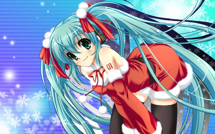 Hatsune Miku in Santa Outfit with Snowflakes