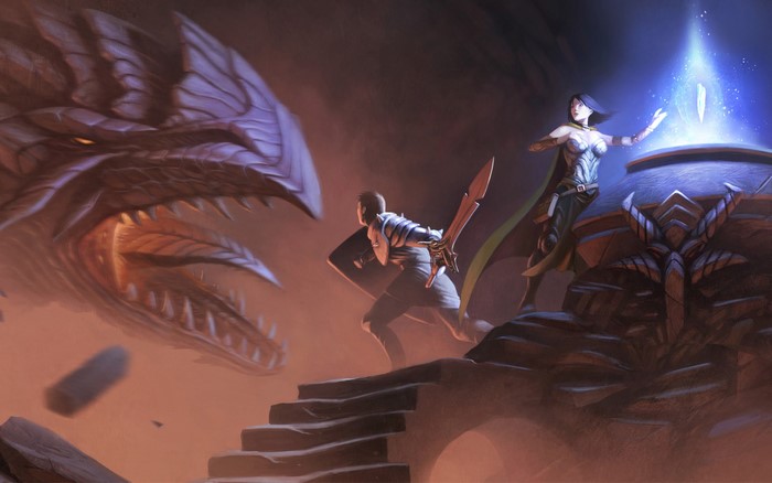 Dragon Attacks Warriors Near Magical Artifact