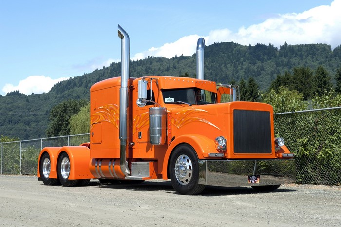 Orange Peterbilt Truck with Flames