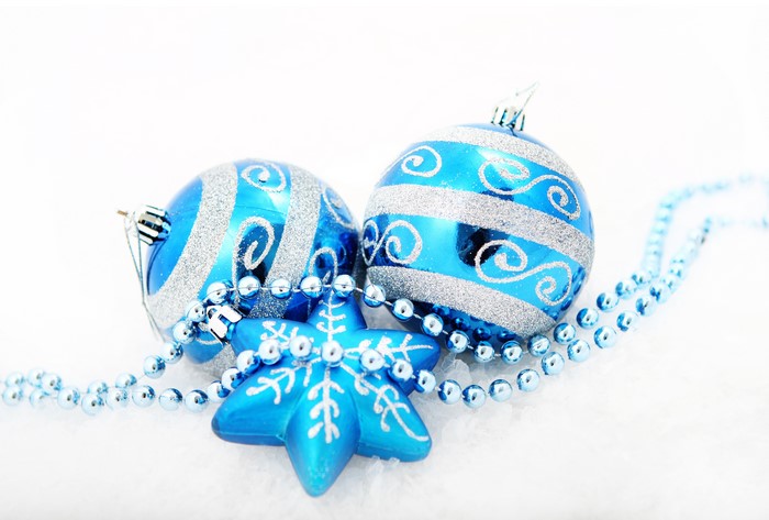 Blue Christmas Ornaments and Snowflake Decoration