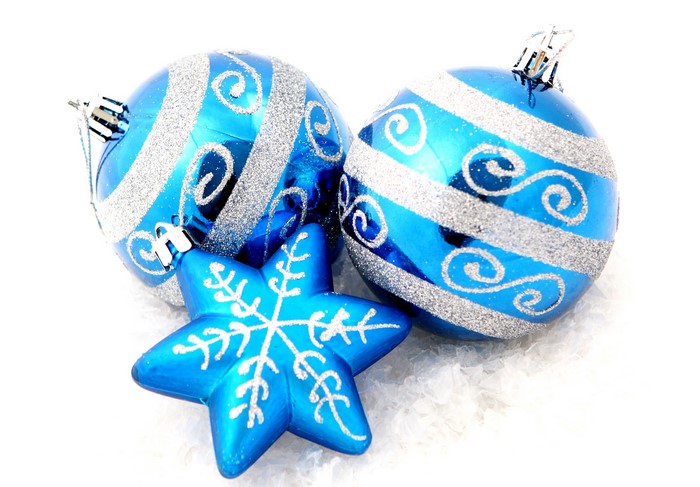 Blue Christmas Ornaments and Snowflake Decoration