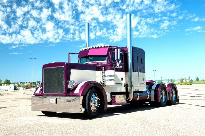 Peterbilt 379 Semi-Truck with Purple and White Paint