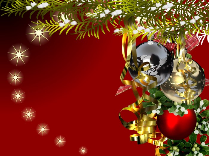 Christmas ornaments and pine branches with snow