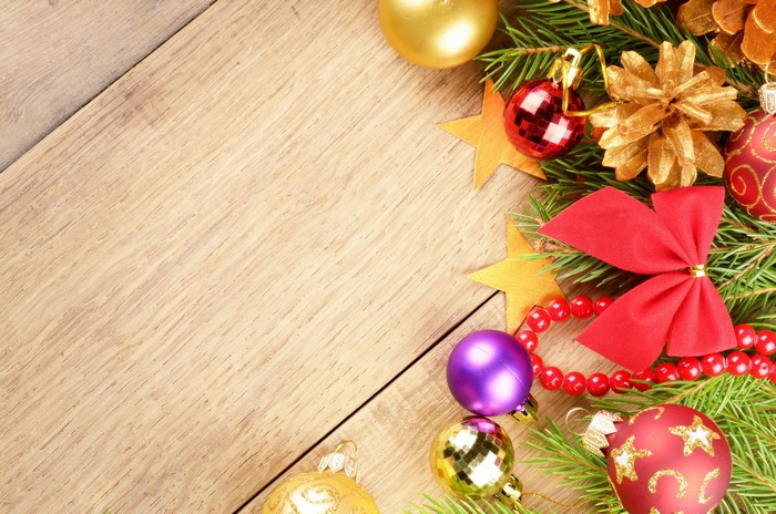 Christmas Decorations on Wooden Surface