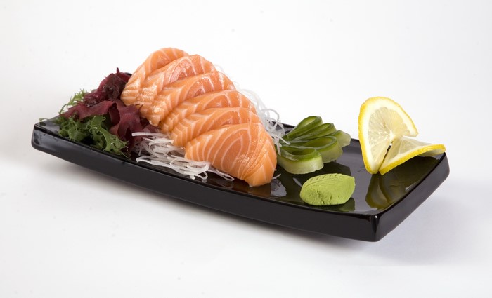 Salmon Sashimi Platter with Wasabi and Lemon