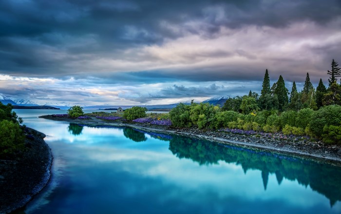 Lake Tekapo with Mountains and Clouds in New Zealand