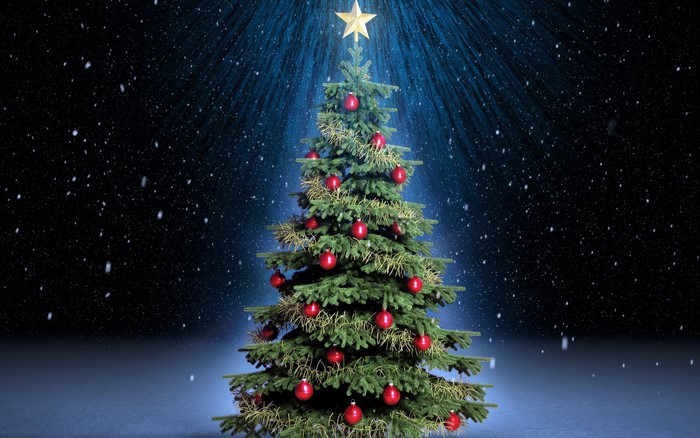 Christmas tree with red ornaments and star