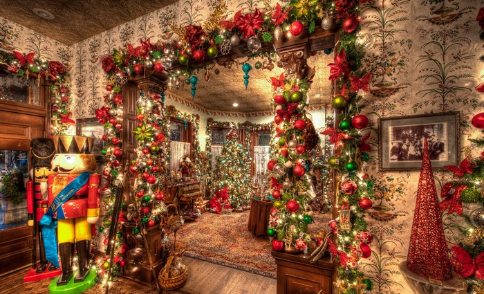 Christmas Interior with Nutcrackers and Trees