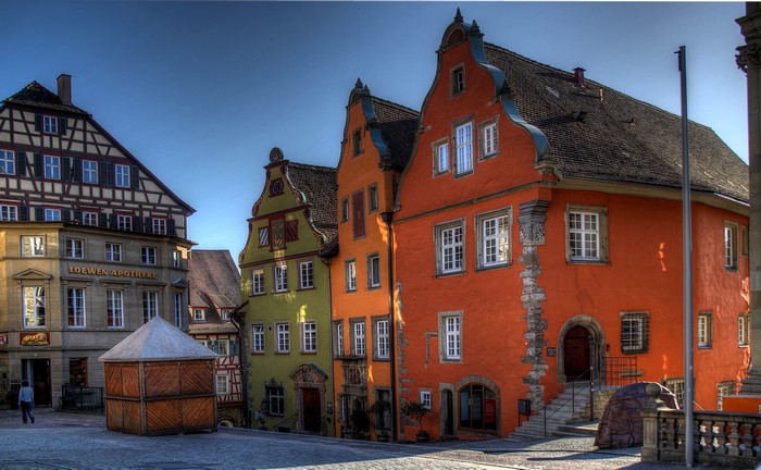 Colorful historic buildings in a German town square