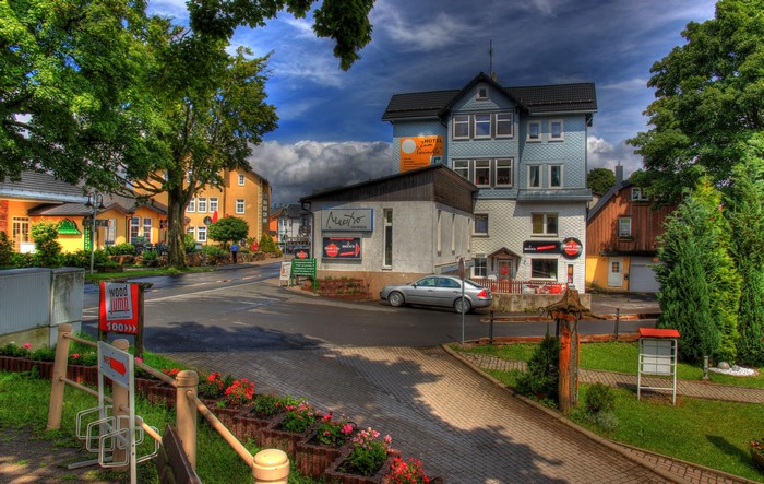 4K Germany Street View with Buildings and Trees