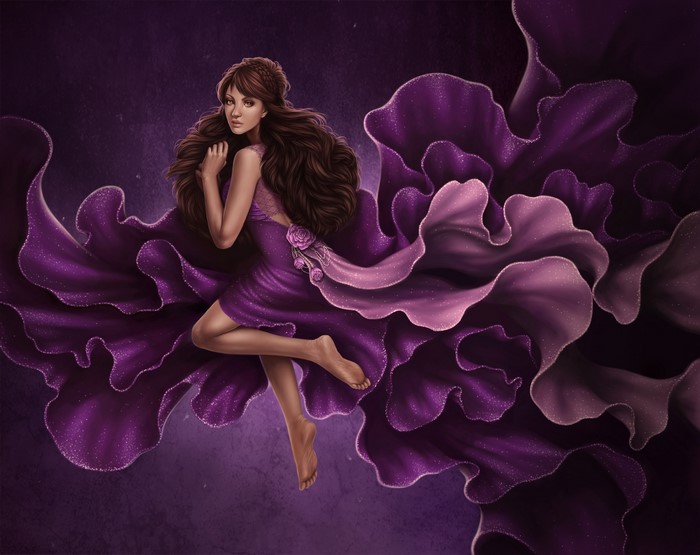 Woman in a flowing purple dress