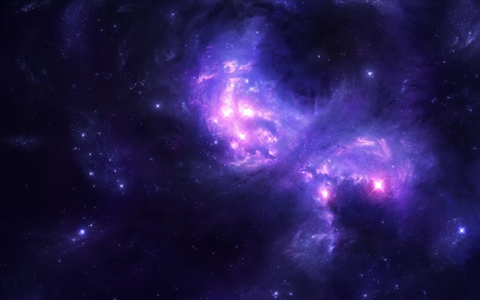 Purple and pink nebulae with stars in deep space