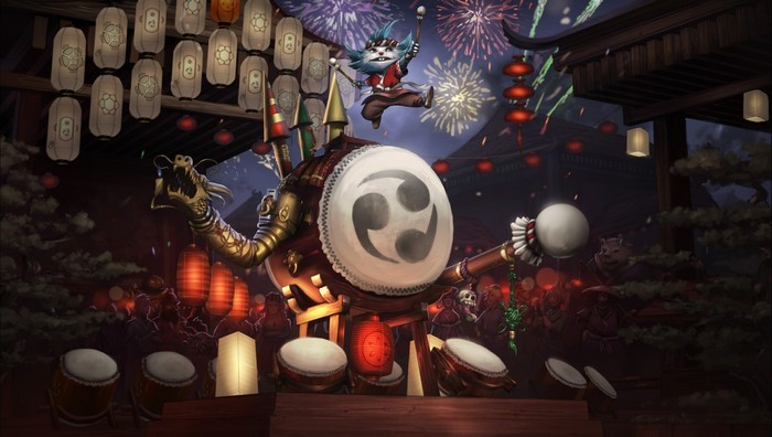 Kled from League of Legends playing a large drum