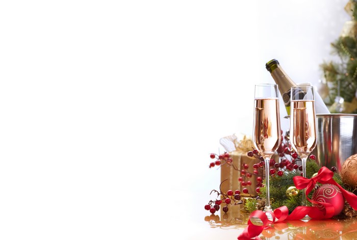 Champagne glasses and Christmas decorations