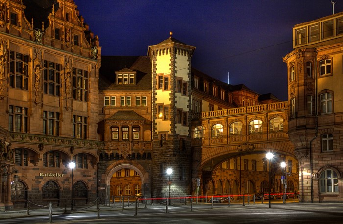 Ratskeller building at night in Germany