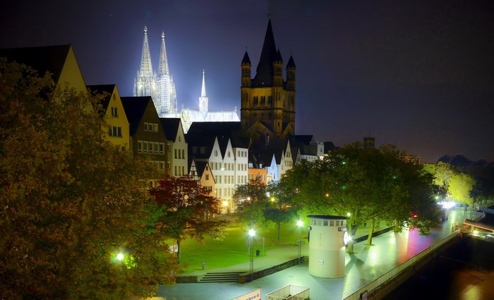 Cologne Cathedral and Old Town at Night