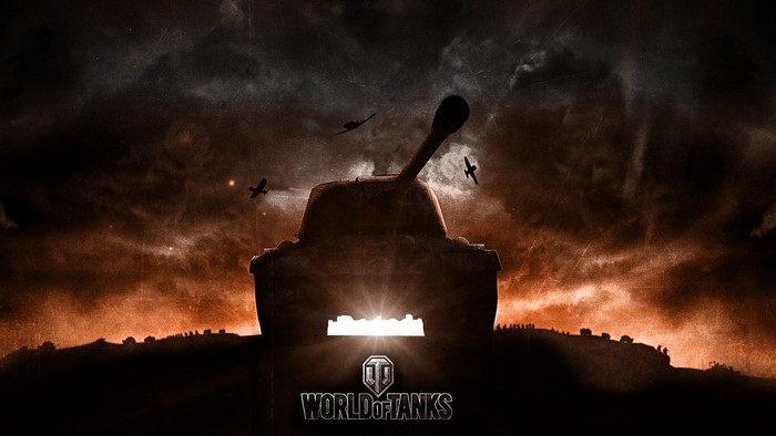 World of Tanks silhouette with planes in sky
