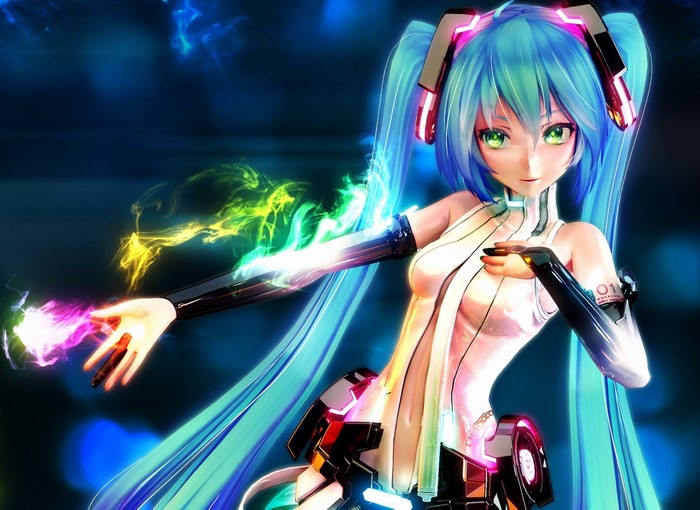 Hatsune Miku from Vocaloid with glowing energy