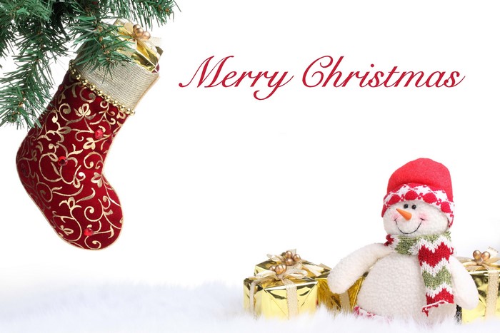 Christmas Stocking and Snowman with Gifts