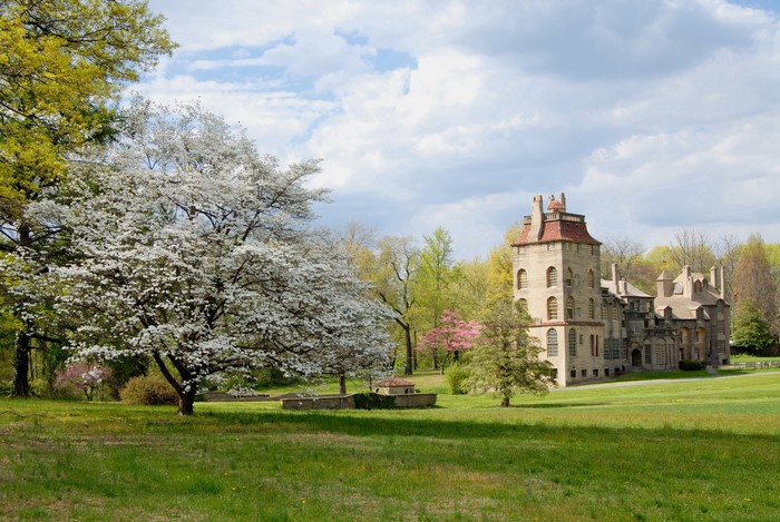 Fonthill Castle in Doylestown, Pennsylvania during spring